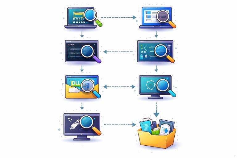 Beginner-friendly flowchart of Volatility memory triage: validate image, enumerate processes, check command lines, review network connections, inspect DLLs, run injection checks, dump artifacts; clean cybersecurity infographic style, no text.