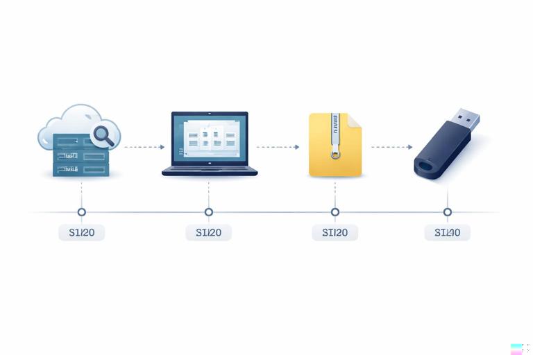 Diagram-style illustration of an investigation correlation chain: cloud audit logs leading to a Windows laptop staging folder, then a ZIP archive icon, then a USB drive icon, all connected along a timeline with timestamps, professional forensic analysis aesthetic, minimal clean design, no readable text, no logos
