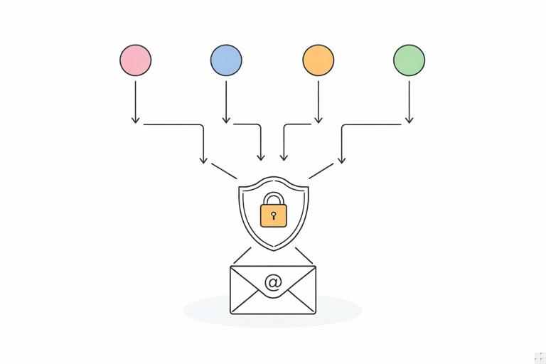 Diagram showing multiple GraphQL query paths converging on the same sensitive field (email) with a single consistent policy shield applied at the resolver; minimalist schematic, nodes and arrows, security shield icon, no text.