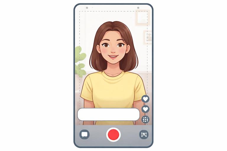 Clean instructional illustration of a vertical 9:16 smartphone frame showing a talking head slightly above center with a blank caption shelf band (low detail) reserved for text; subtle safe-zone guides; minimal UI overlay shapes at bottom and right; modern flat design